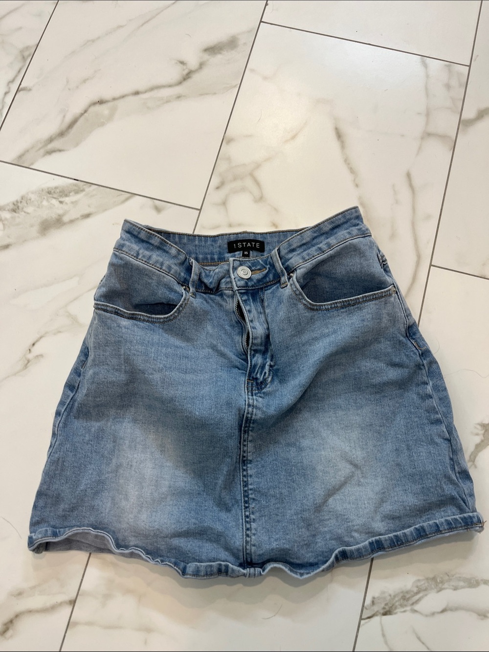 1. State  Light Blue Denim Mini Skirt